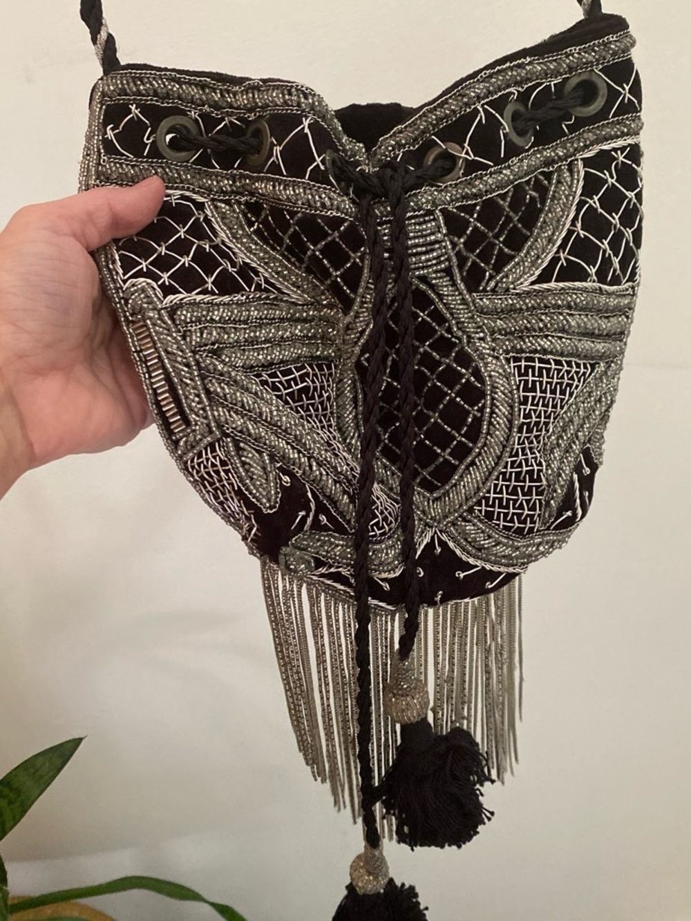Beaded Velvet Bucket Bag